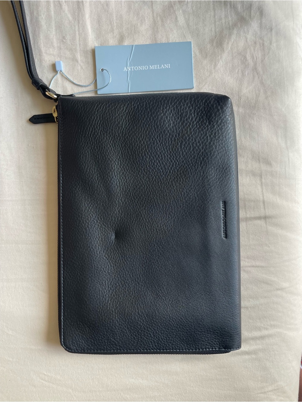 ANTONIO MELANI Black Pebbled Leather Clutch Pouch